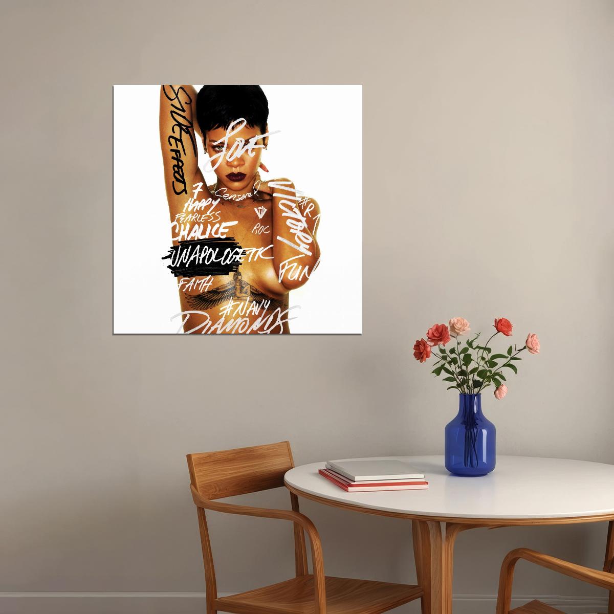Rihanna Unapologetic Album Cover Art Music Poster Famous Singer Wall Print