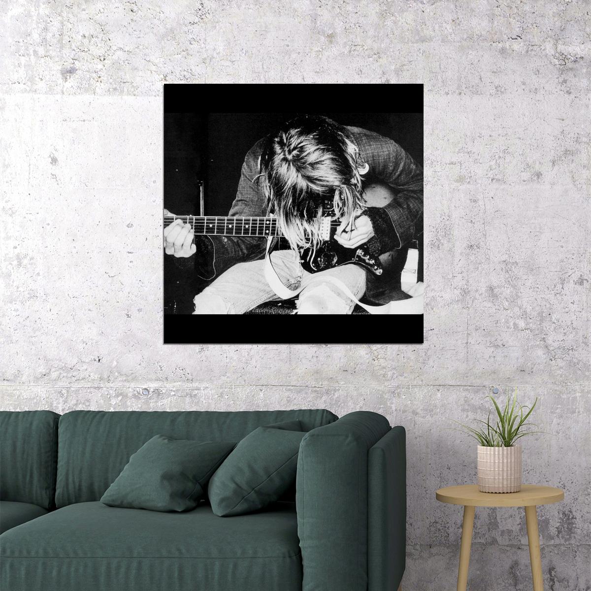 Nirvana Kurt Cobain Music Poster Iconic Rock 90s Band Black And White Wall Print