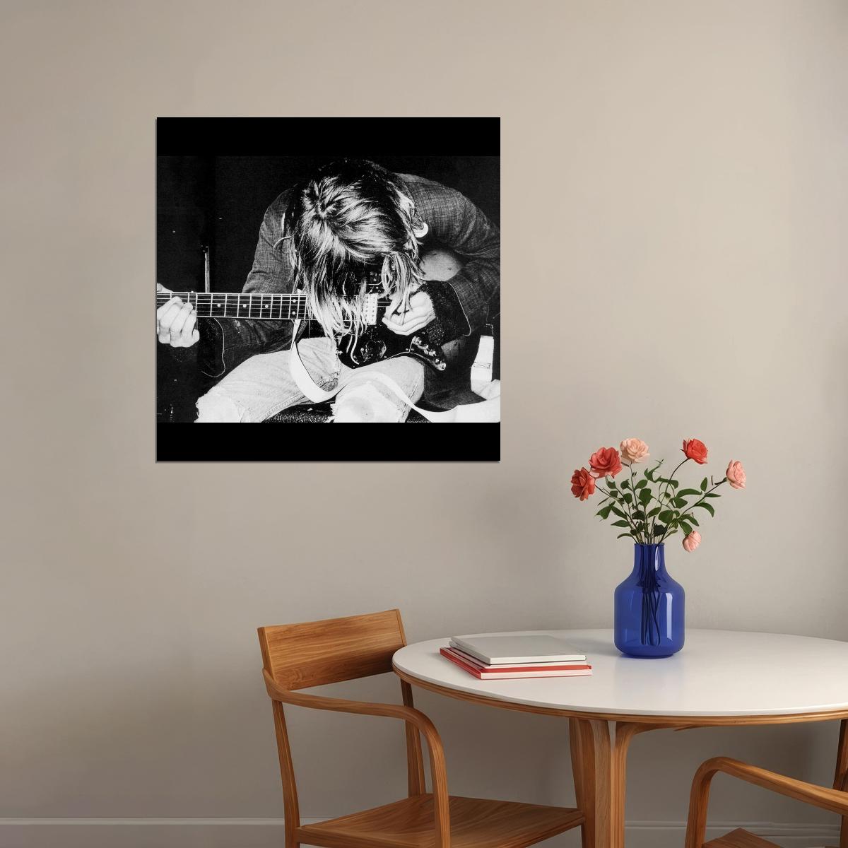 Nirvana Kurt Cobain Music Poster Iconic Rock 90s Band Black And White Wall Print