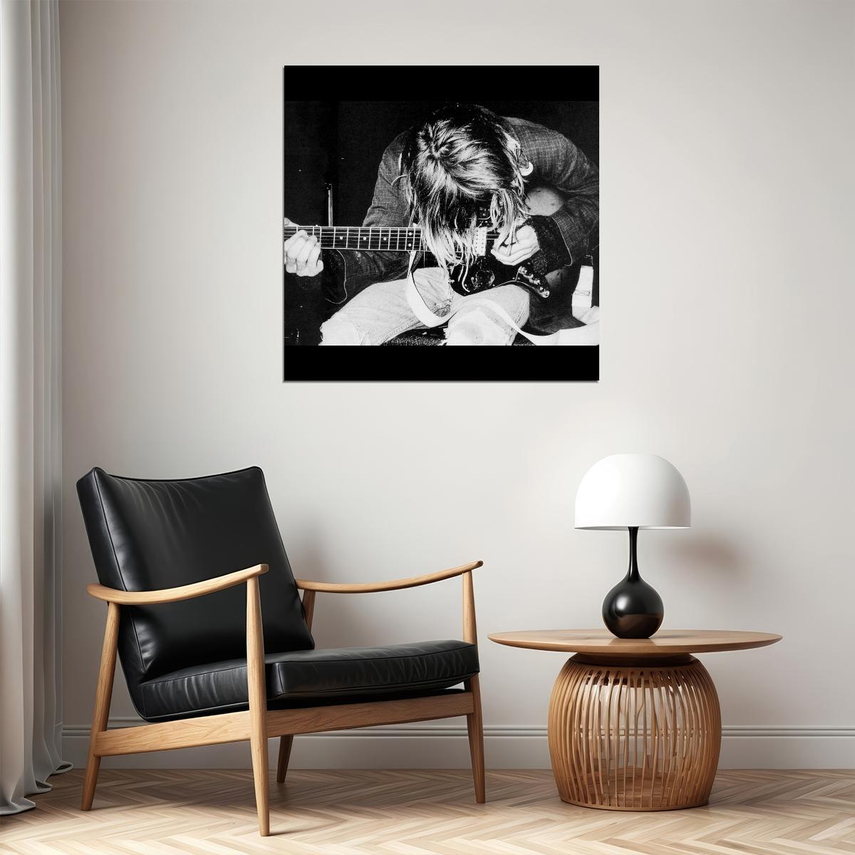 Nirvana Kurt Cobain Music Poster Iconic Rock 90s Band Black And White Wall Print