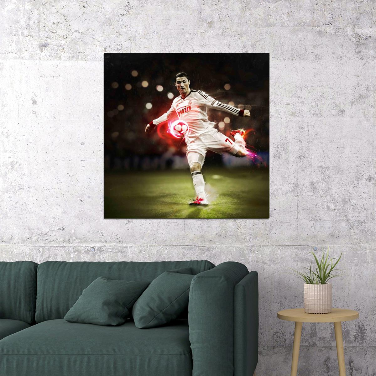 Cristiano Ronaldo Football Poster Soccer Superstar Wall Art Motivational Sports Print - xonomax