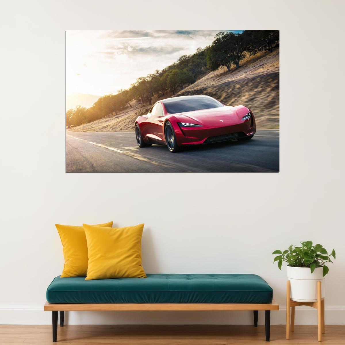 Tesla Sports Car Poster Iconic Electric Vehicle Wall Art