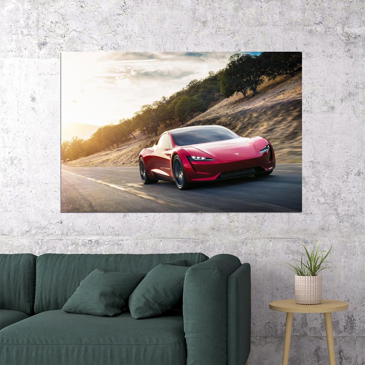 Tesla Sports Car Poster Iconic Electric Vehicle Wall Art