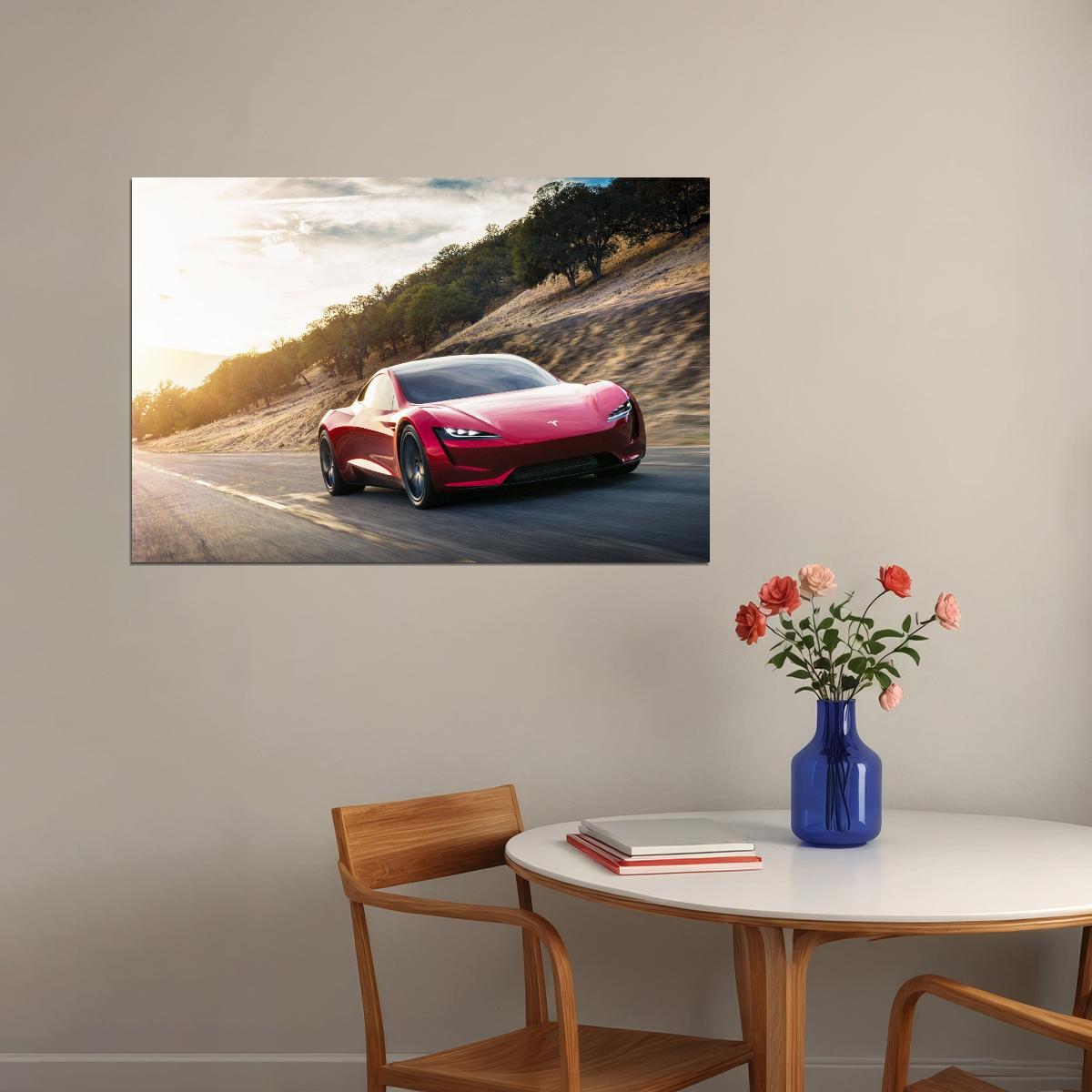 Tesla Sports Car Poster Iconic Electric Vehicle Wall Art