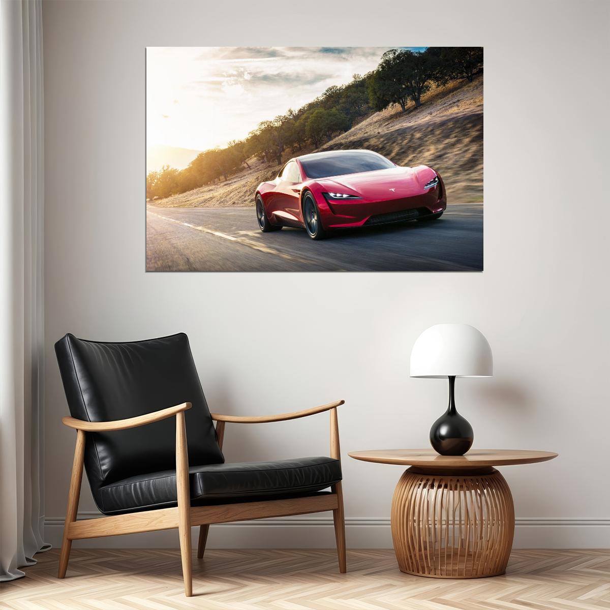 Tesla Sports Car Poster Iconic Electric Vehicle Wall Art