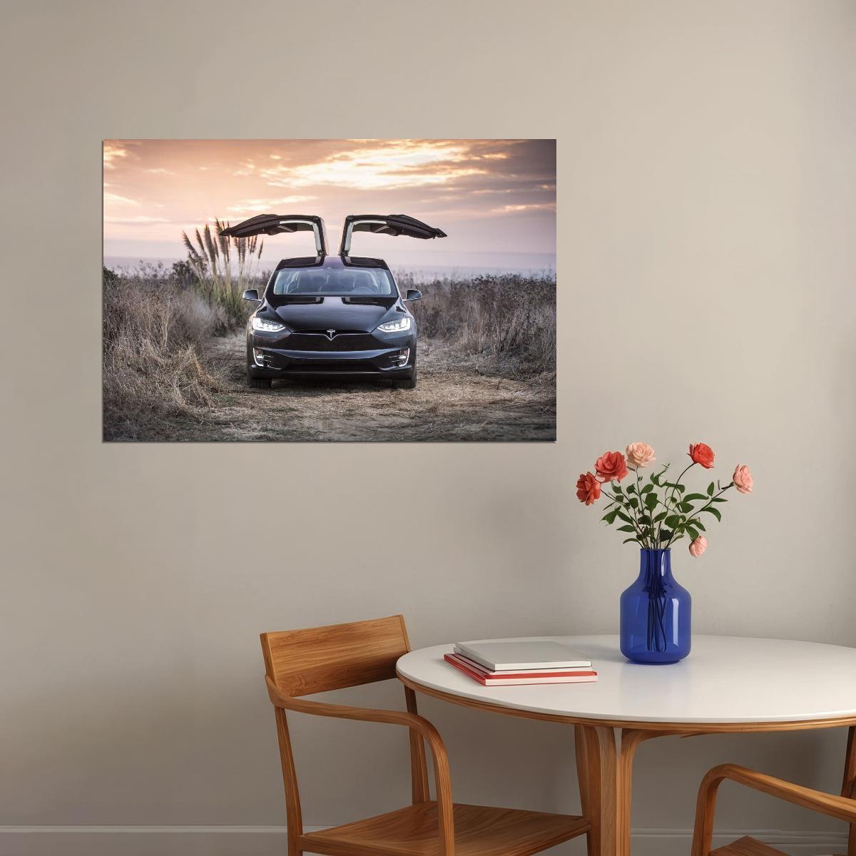 Tesla Sports Car Poster Iconic Electric Vehicle Wall Art - xonomax