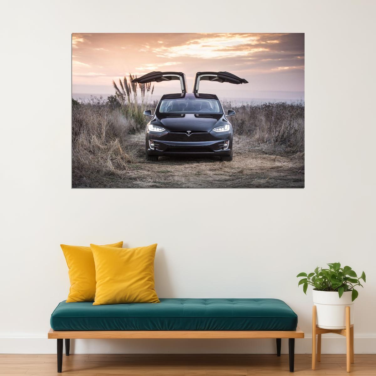 Tesla Sports Car Poster Iconic Electric Vehicle Wall Art - xonomax