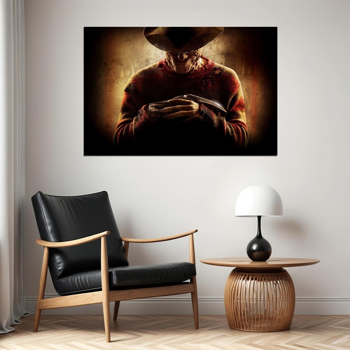 Nightmare On Elm St Freddy Krueger Movie Poster Classic Horror Film Wall Art - xonomax