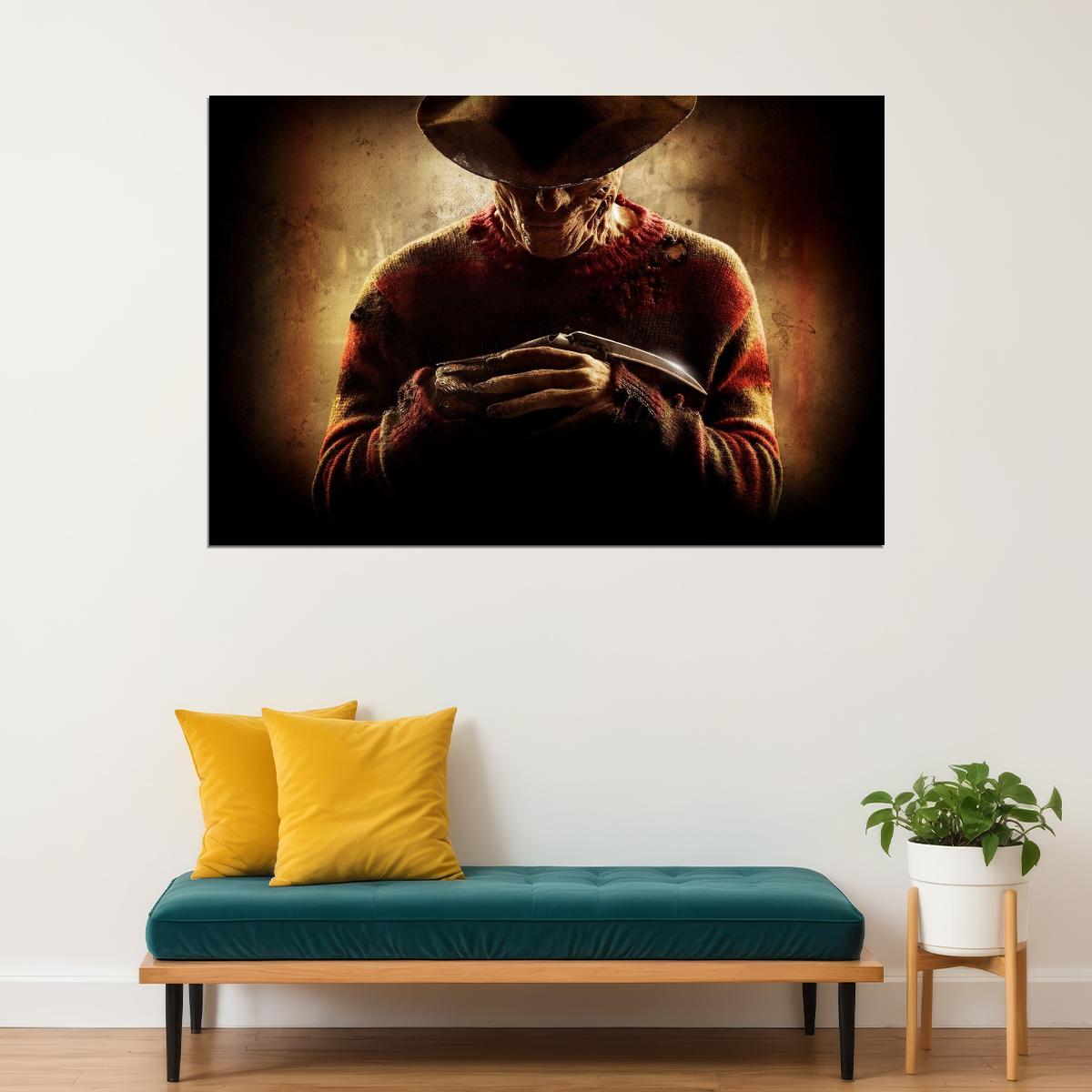Nightmare On Elm St Freddy Krueger Movie Poster Classic Horror Film Wall Art - xonomax