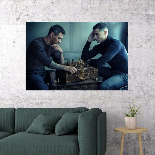 Cristiano Ronaldo And Messi Play Chess World Cup Poster Wall Art Print Home Wall Decor - xonomax