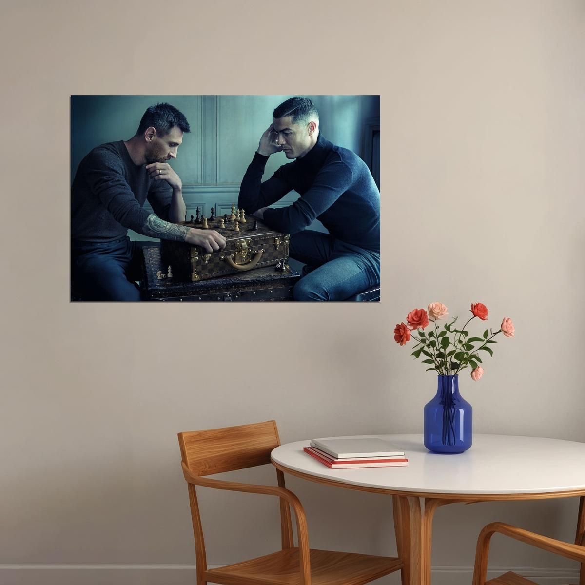 Cristiano Ronaldo And Messi Play Chess World Cup Poster Wall Art Print Home Wall Decor - xonomax