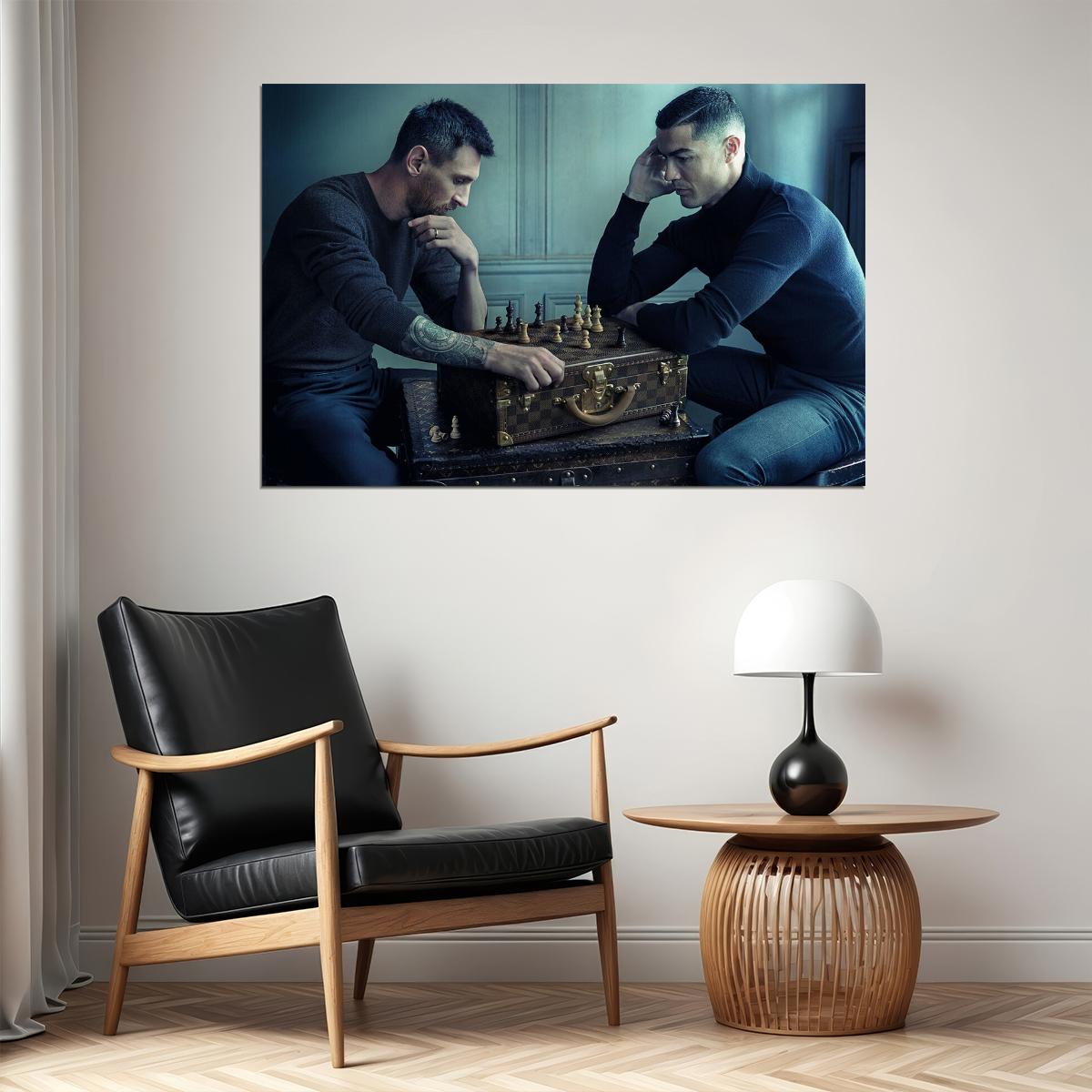 Cristiano Ronaldo And Messi Play Chess World Cup Poster Wall Art Print Home Wall Decor - xonomax