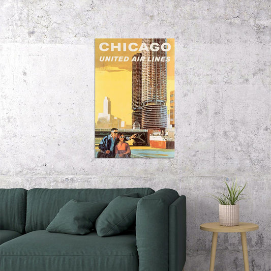 United Airlines Chicago Vintage Travel Poster Wall Art Print Home Wall Decor - xonomax
