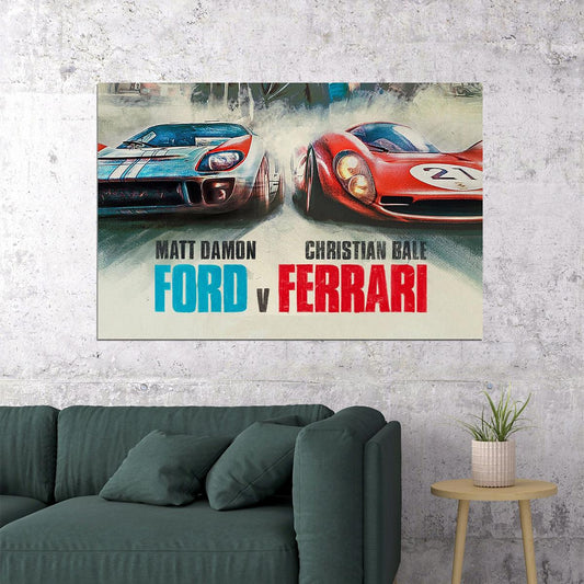 Ford V Ferrari Matt Damon Christian Bale Movie Poster Wall Art Print Home Wall Decor - xonomax