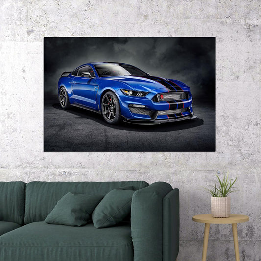 Ford Mustang Shelby Gt350 R Blue Car Poster Wall Art Print Home Wall Decor - xonomax