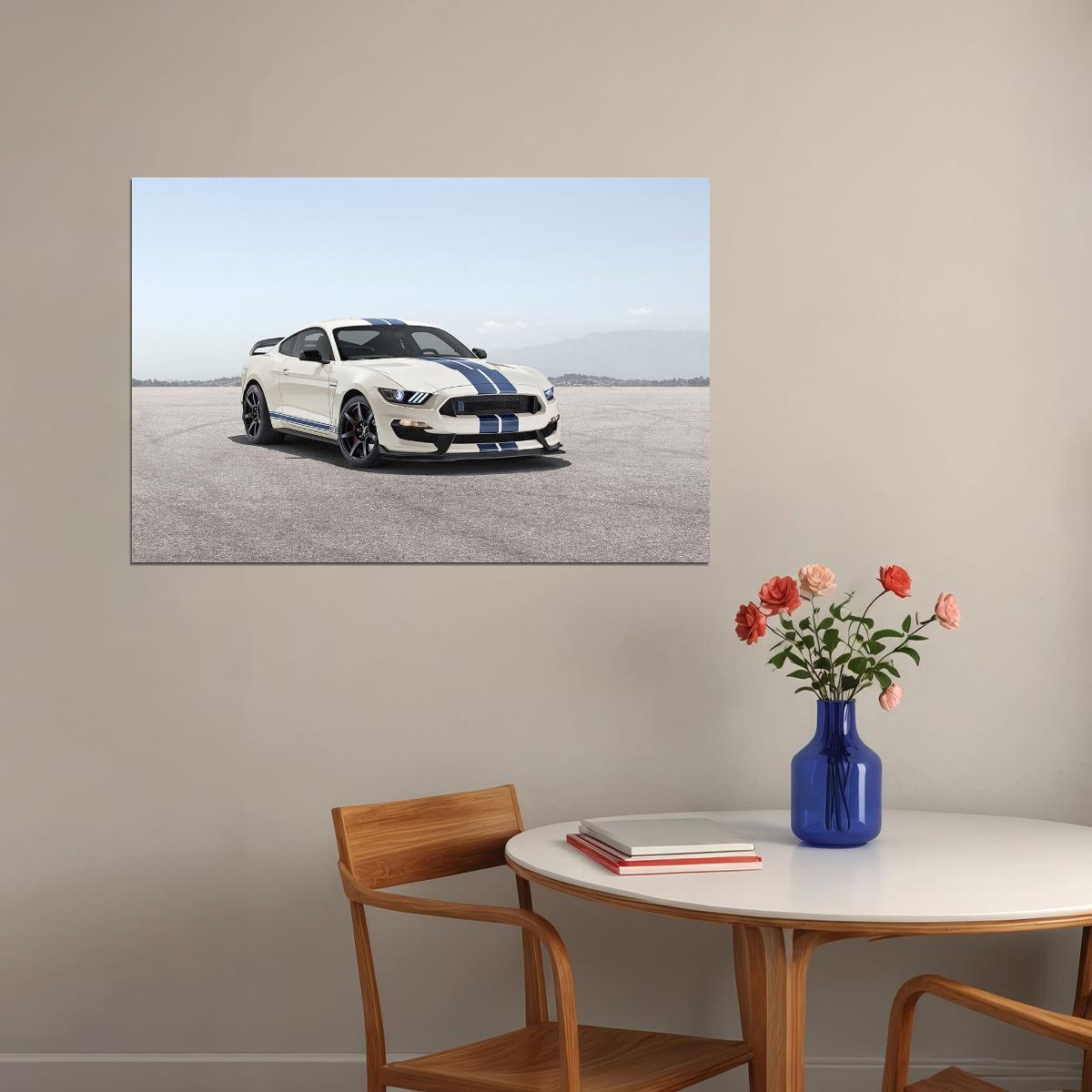 Shelby Gt350 Heritage Edition Sport White Car Poster Wall Art Print Home Wall Decor