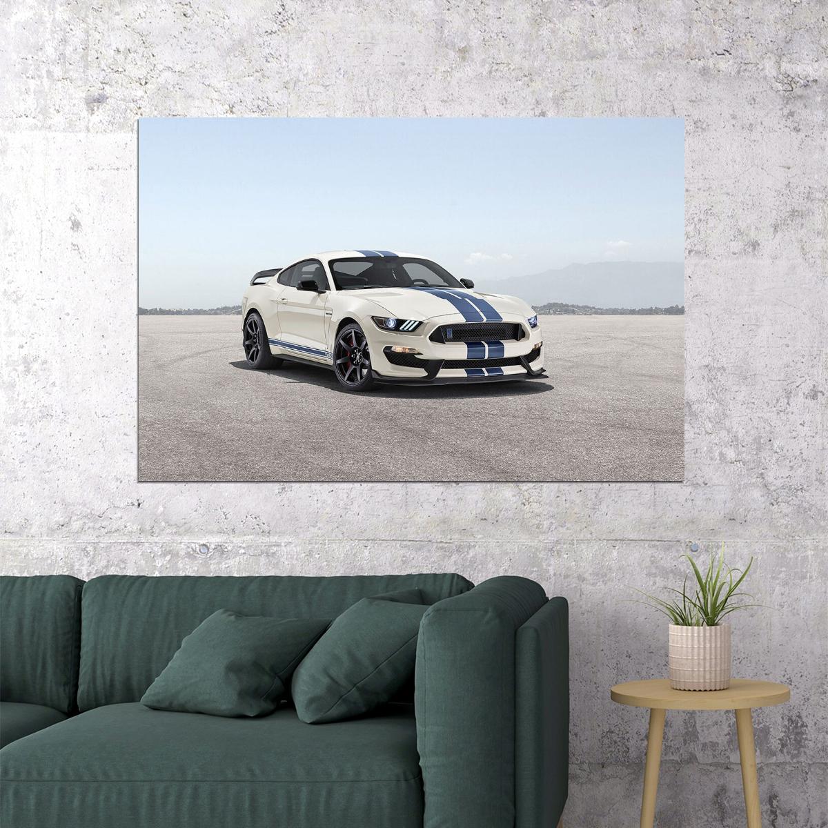 Shelby Gt350 Heritage Edition Sport White Car Poster Wall Art Print Home Wall Decor