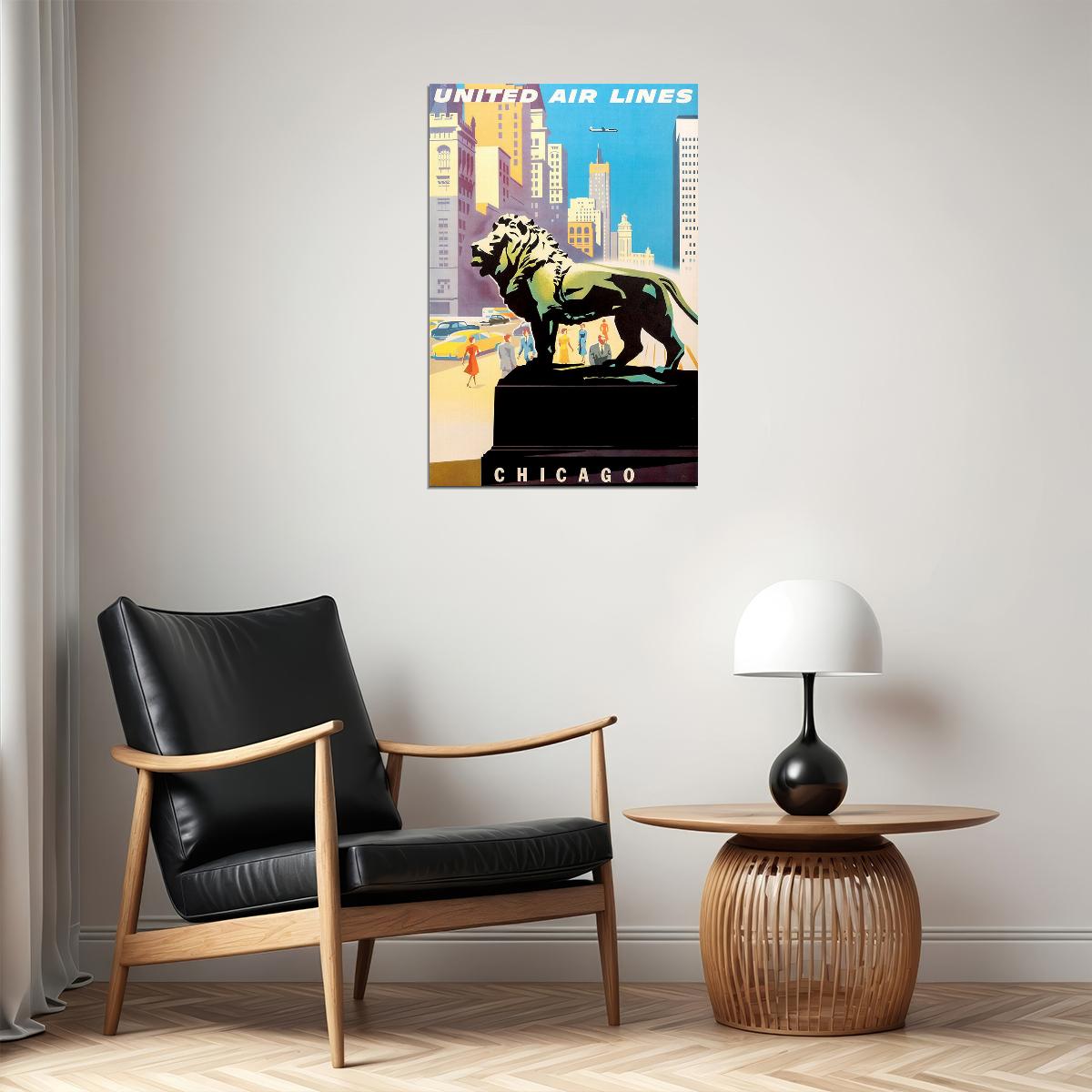 United Airlines Chicago Vintage Travel Poster Wall Art Print Home Wall Decor