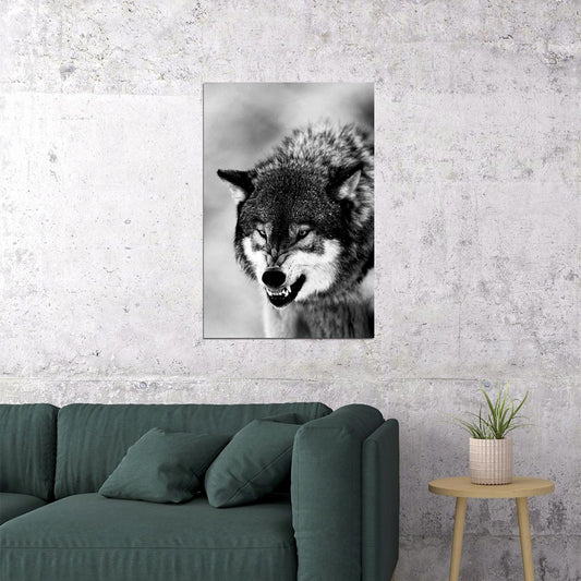 Angry Wolf Black White Animals Picture Poster Wall Art Print Home Wall Decor - xonomax
