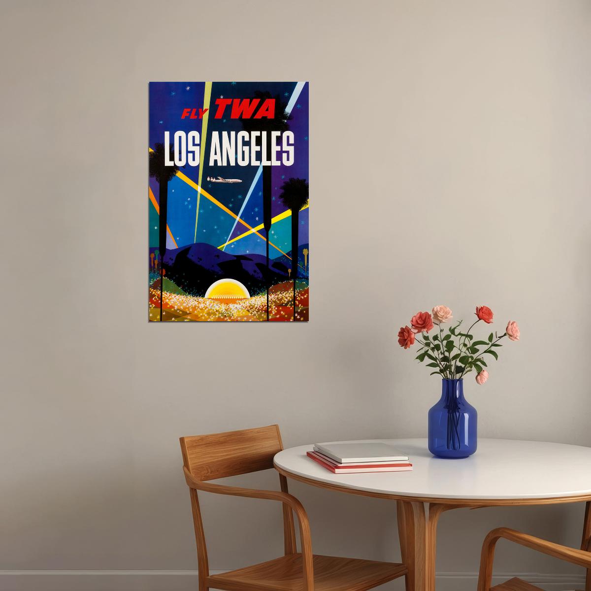 Twa Airlines Los Angeles Vintage Travel Poster Wall Art Print Home Wall Decor
