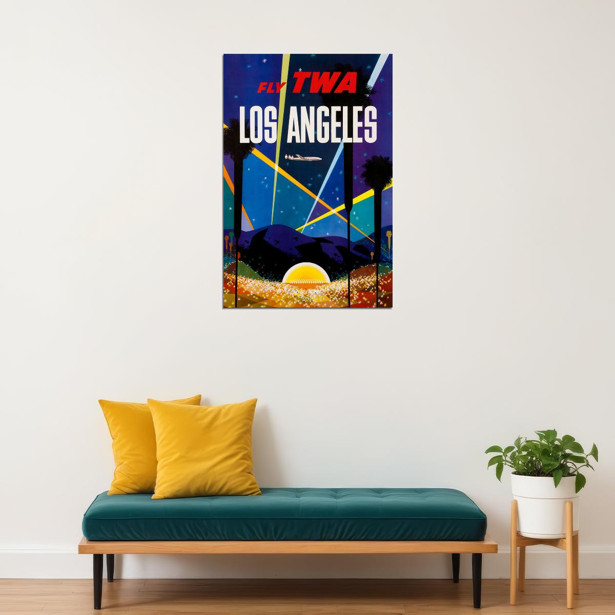 Twa Airlines Los Angeles Vintage Travel Poster Wall Art Print Home Wall Decor