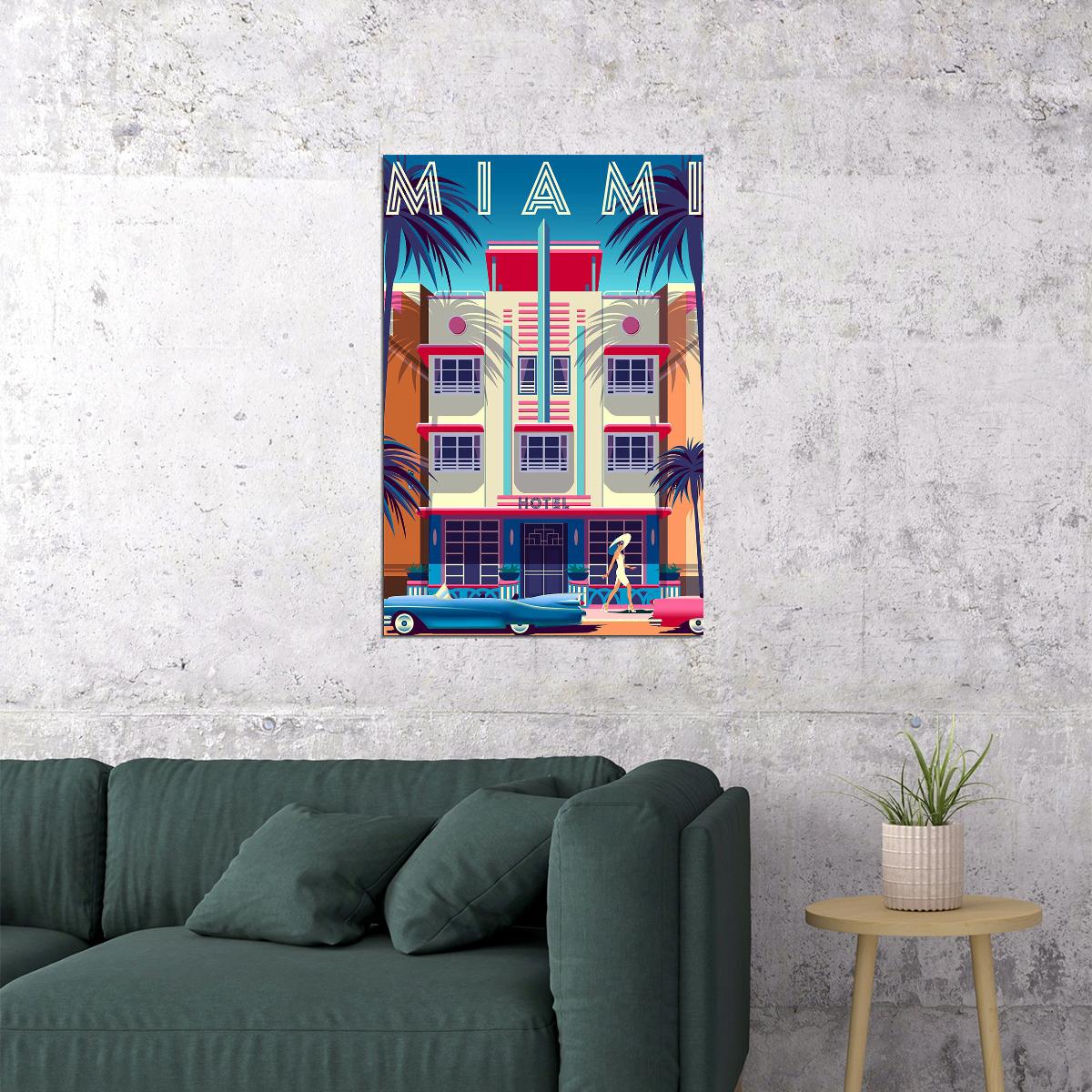 Miami Florida Holiday Vintage Style Travel Poster Wall Art Print Home Wall Decor