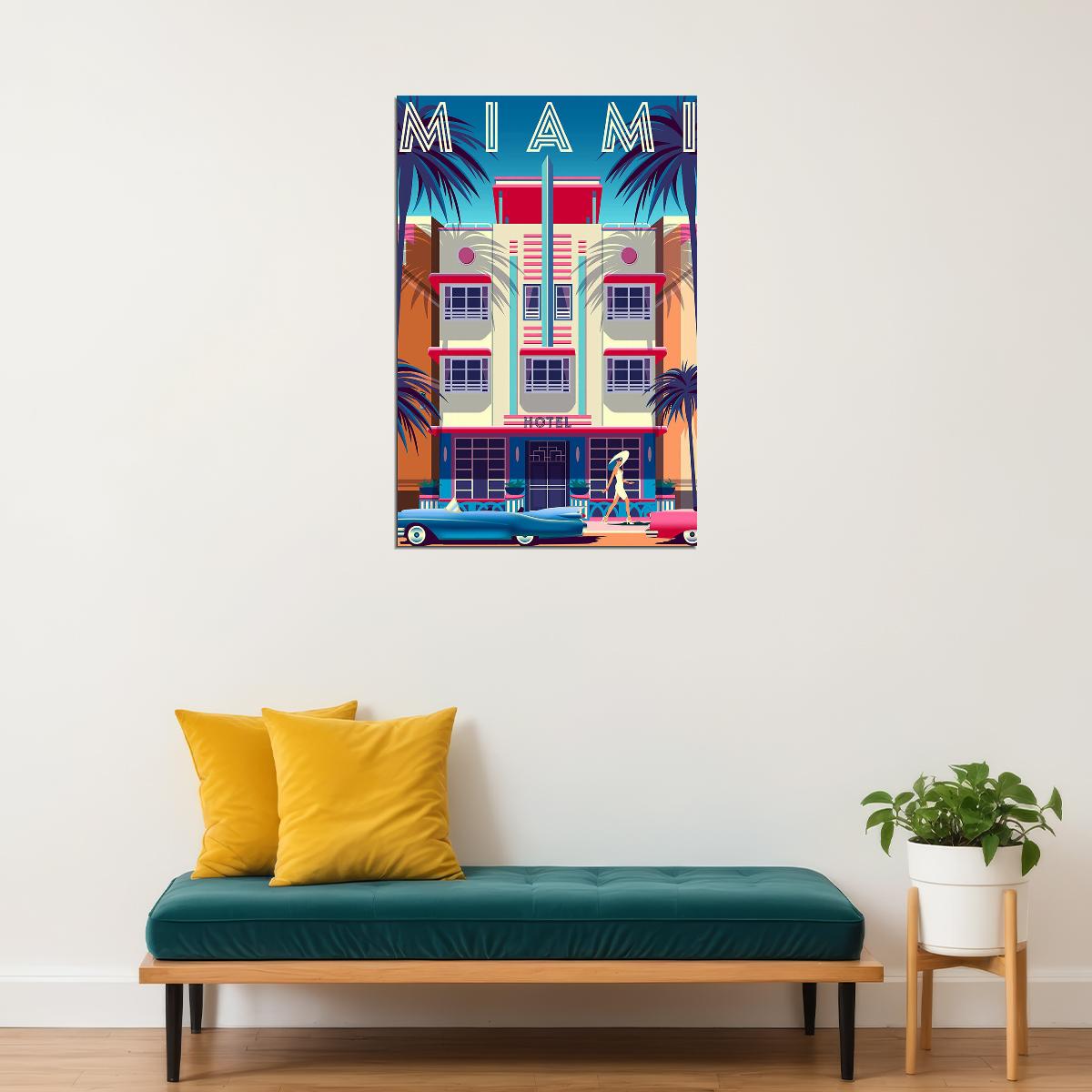 Miami Florida Holiday Vintage Style Travel Poster Wall Art Print Home Wall Decor