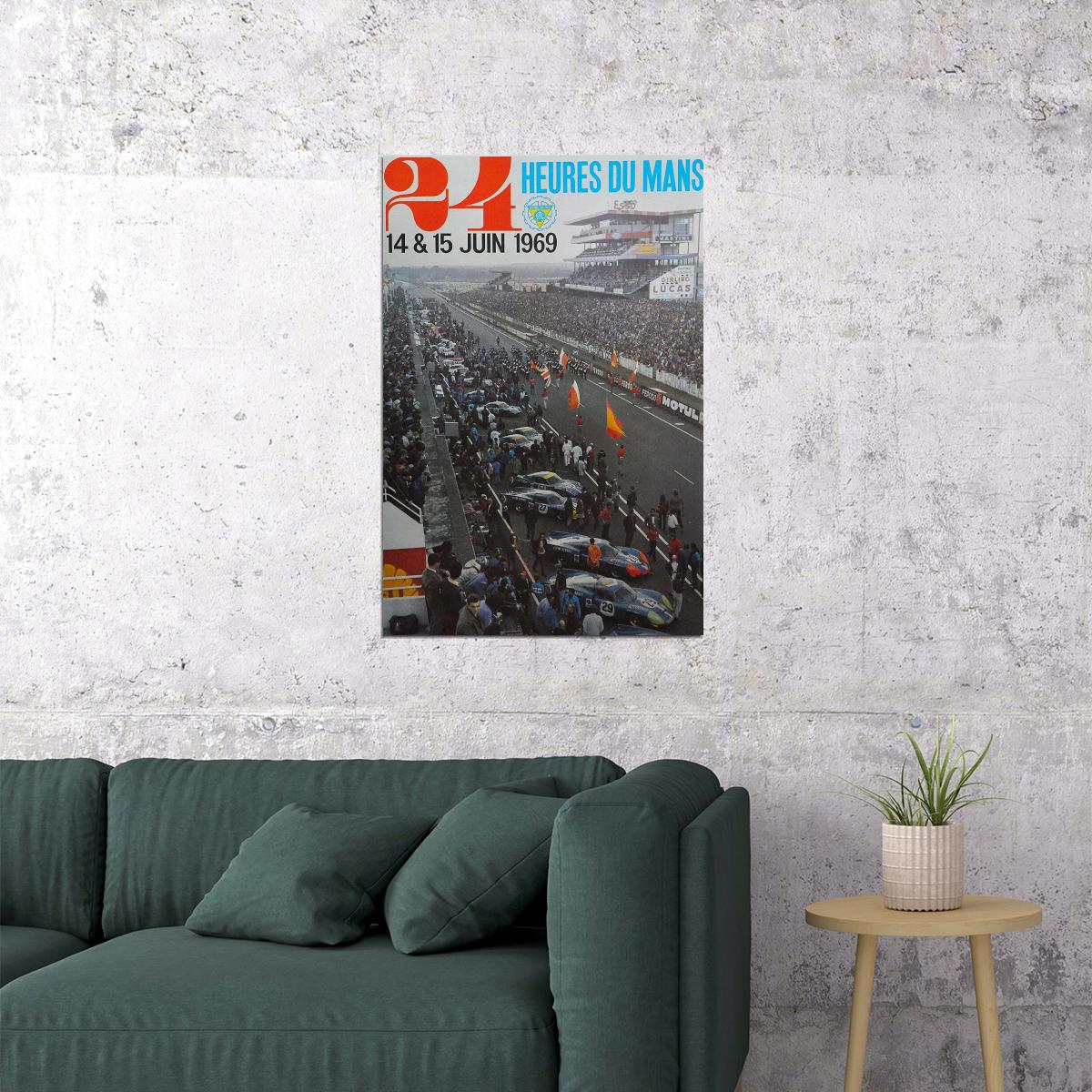 24 Heures Le Mans 1969 Vintage Racing Travel Auto Race Poster Wall Art Print Home Wall Decor