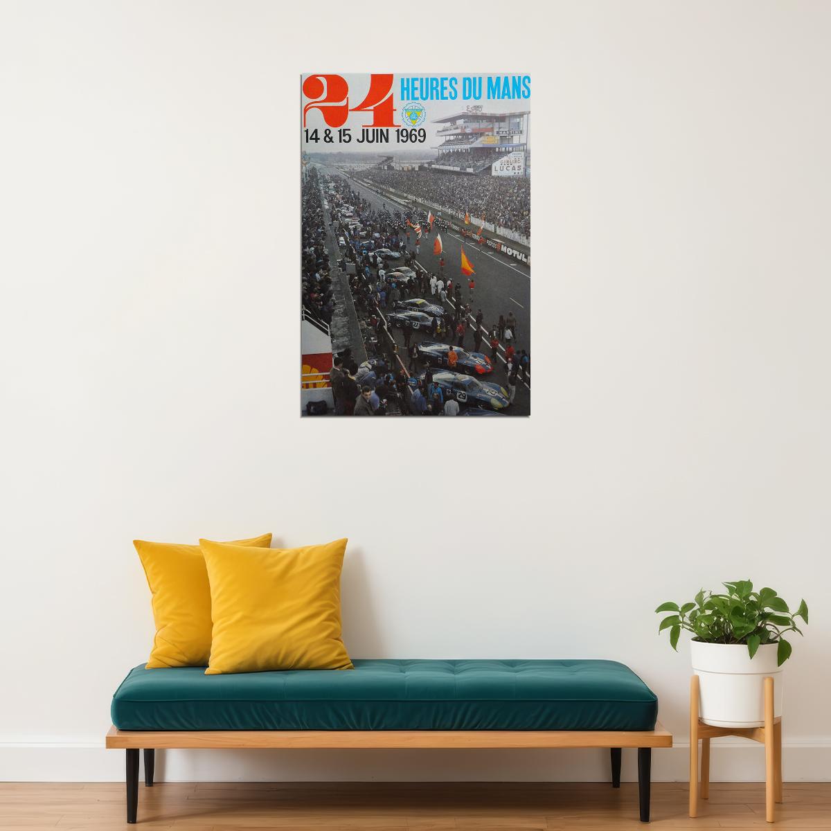 24 Heures Le Mans 1969 Vintage Racing Travel Auto Race Poster Wall Art Print Home Wall Decor