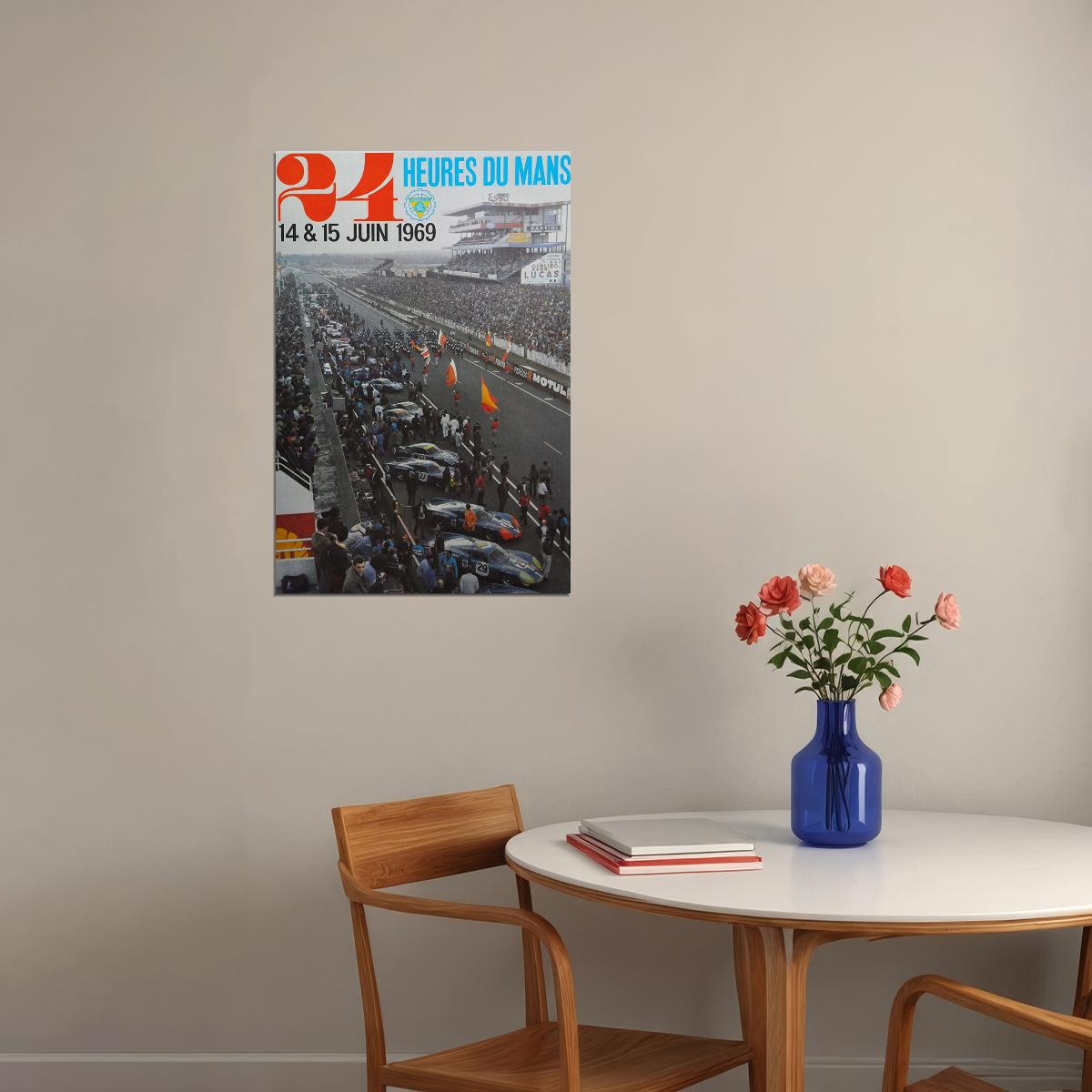 24 Heures Le Mans 1969 Vintage Racing Travel Auto Race Poster Wall Art Print Home Wall Decor