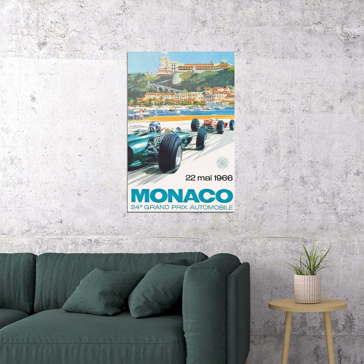 Monaco Auto Race 1966 Vintage Style Grand Prix Racing Car Poster Wall Art Print Home Wall Decor