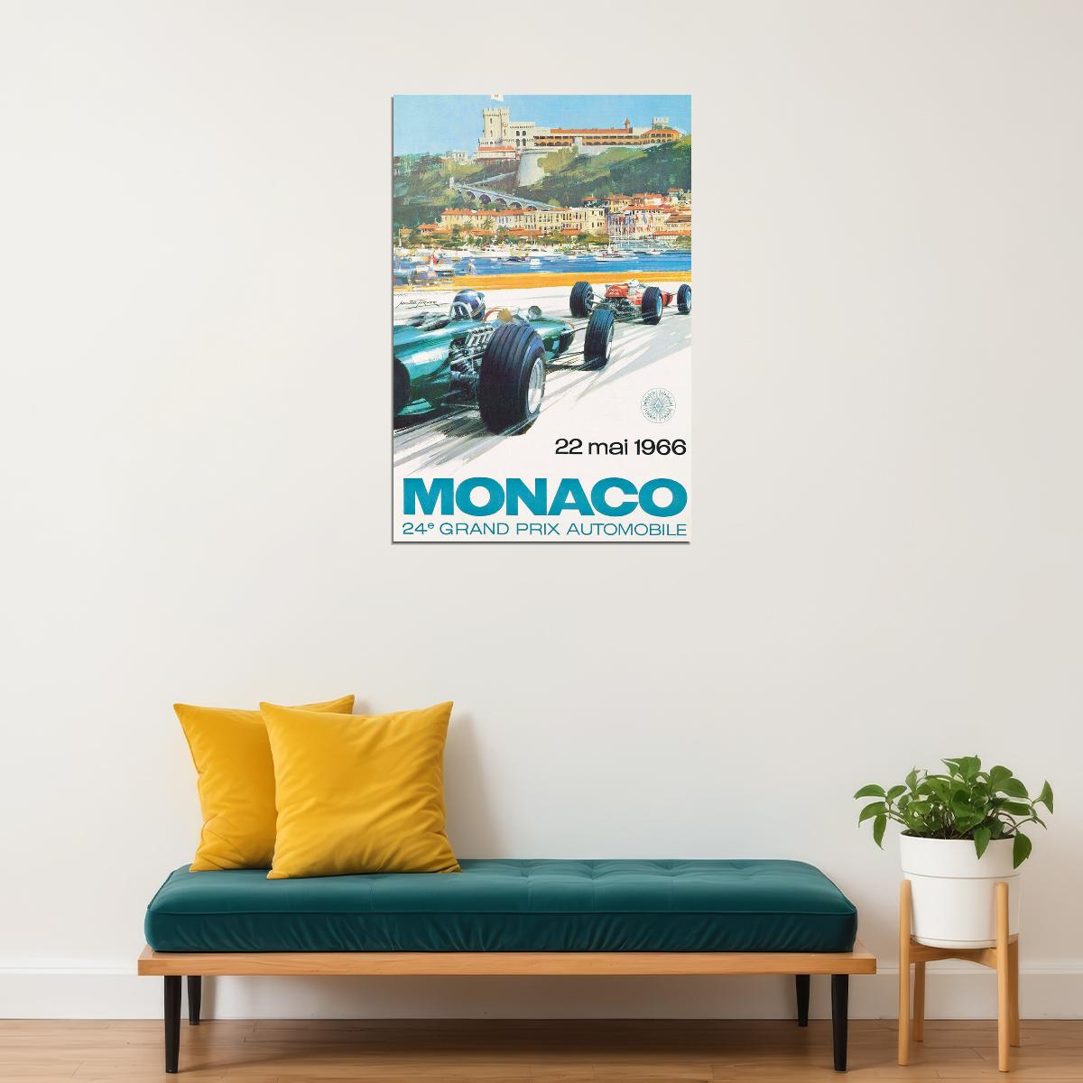 Monaco Auto Race 1966 Vintage Style Grand Prix Racing Car Poster Wall Art Print Home Wall Decor