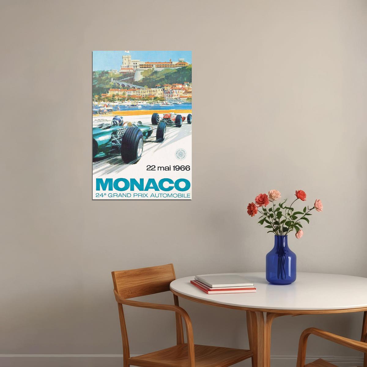 Monaco Auto Race 1966 Vintage Style Grand Prix Racing Car Poster Wall Art Print Home Wall Decor