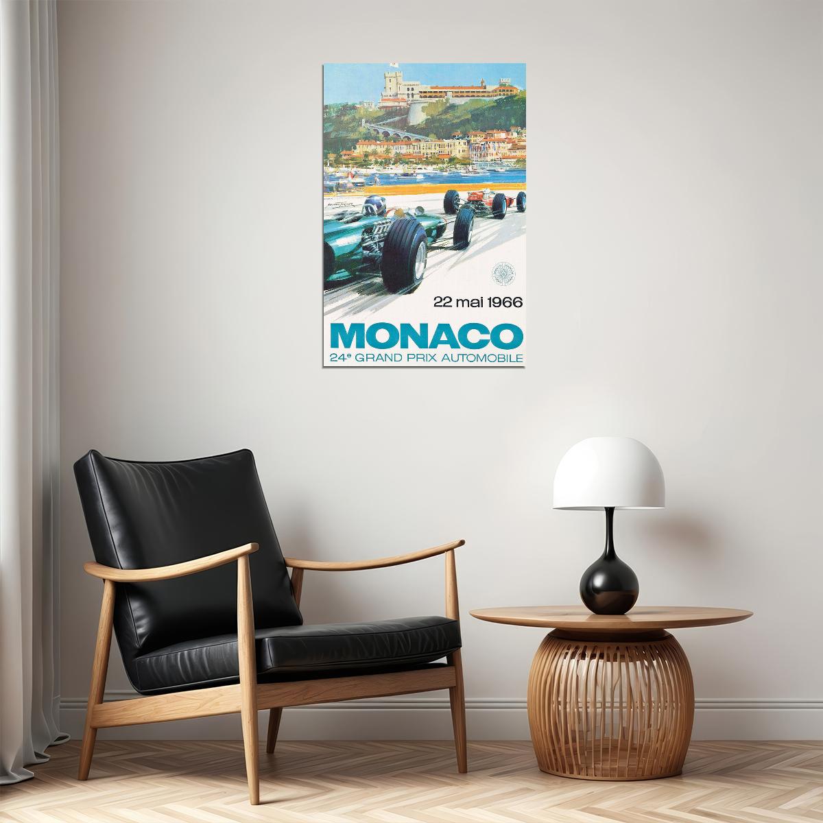 Monaco Auto Race 1966 Vintage Style Grand Prix Racing Car Poster Wall Art Print Home Wall Decor