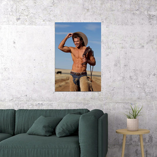 Cowboy With Shirt Off Sexy Male Model Poster Wall Art Print Home Wall Decor - xonomax