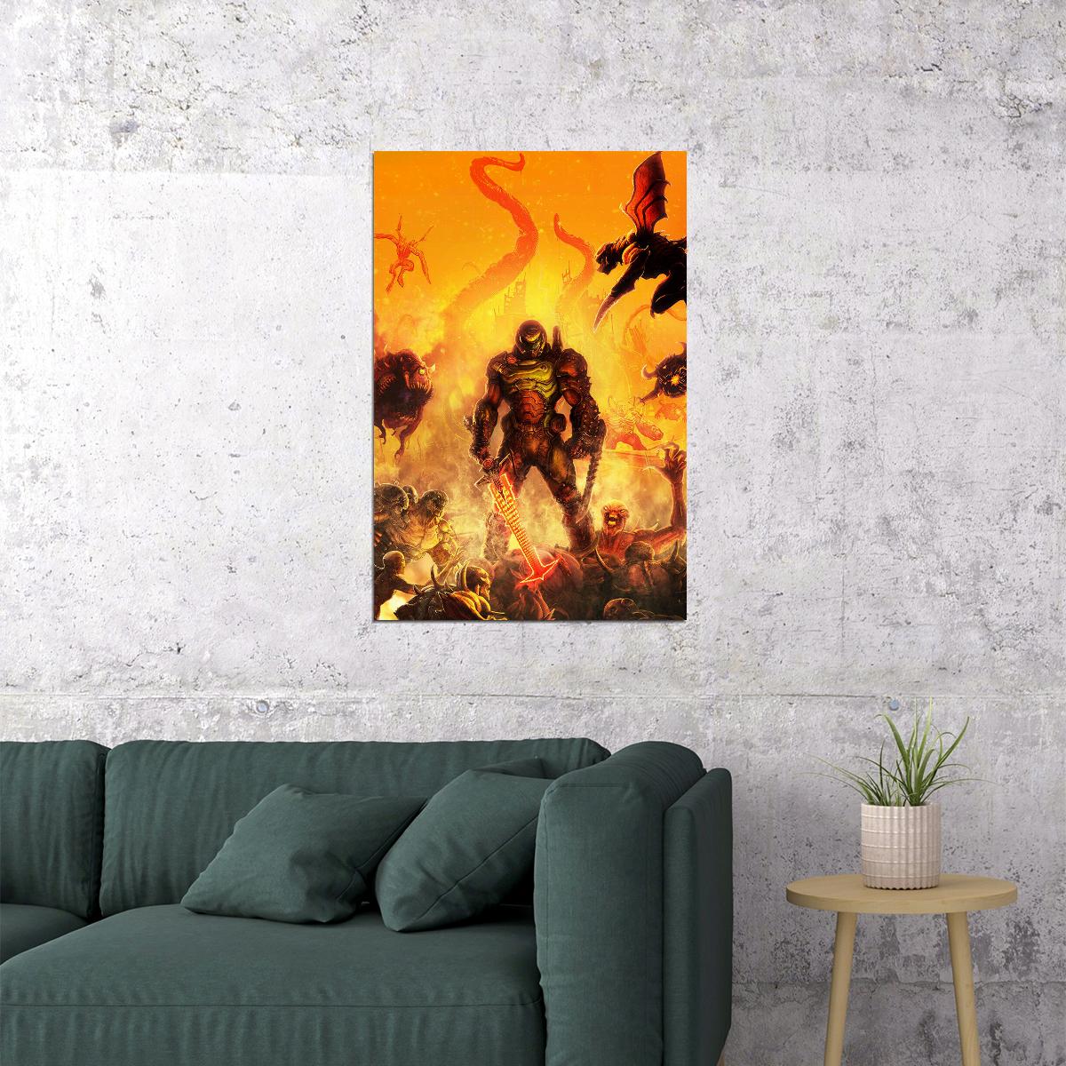 Doom Eternal Doomguy And Hell Knight Poster Wall Art Print Home Wall Decor - xonomax