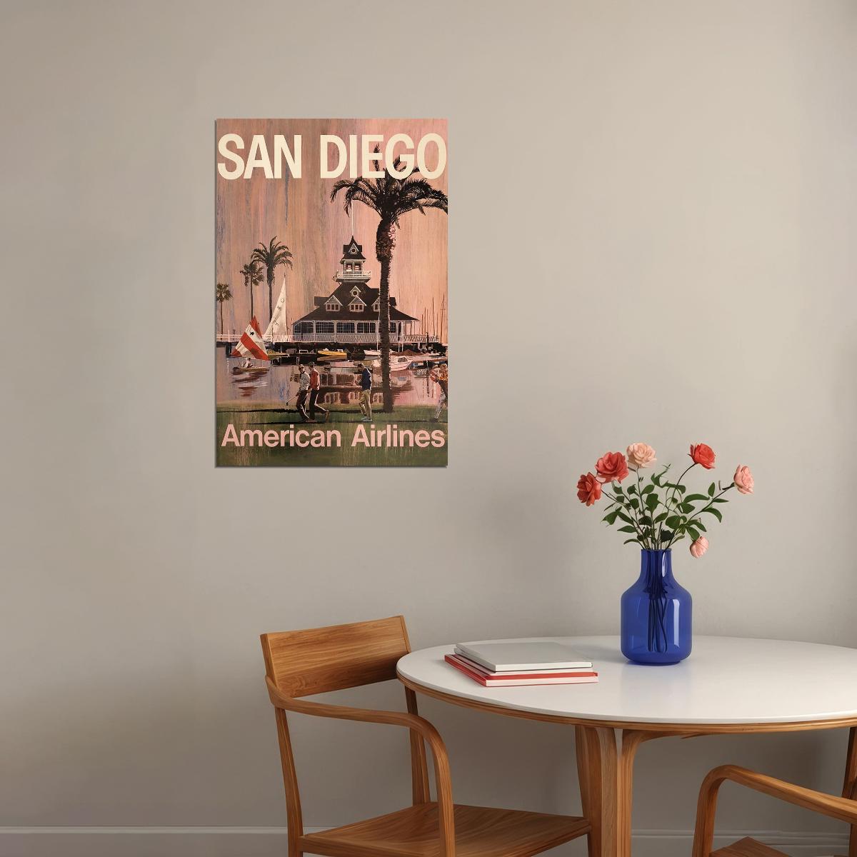 American Airlines San Diego Vintage Travel Poster Wall Art Print Home Wall Decor