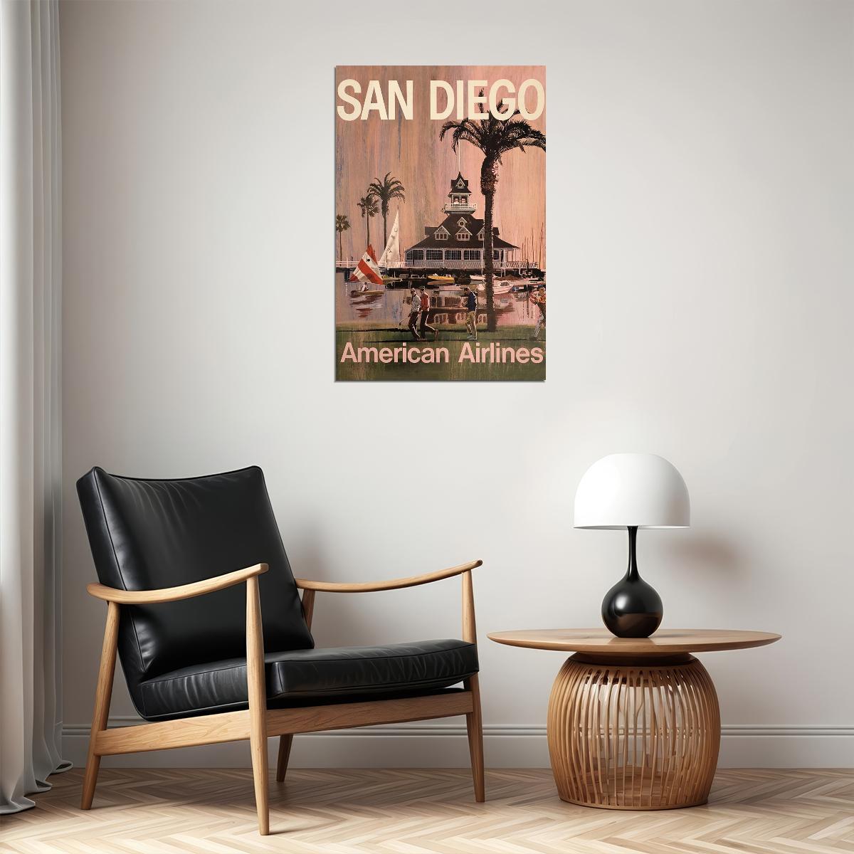 American Airlines San Diego Vintage Travel Poster Wall Art Print Home Wall Decor