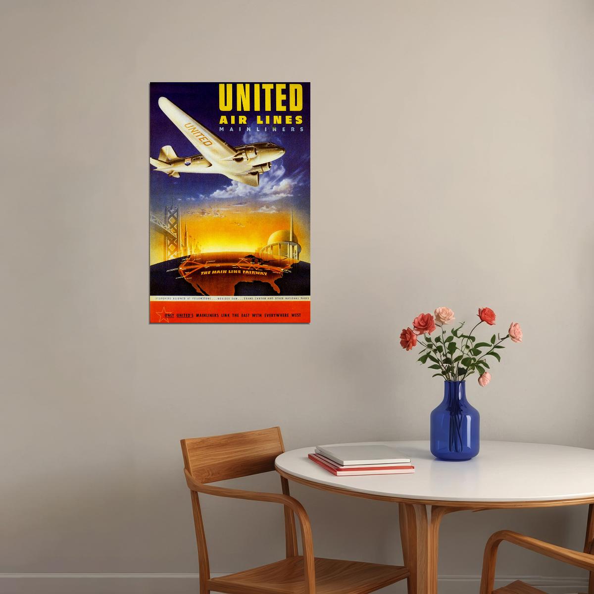 United Airlines Mainliners Vintage Poster Wall Art Print Home Wall Decor