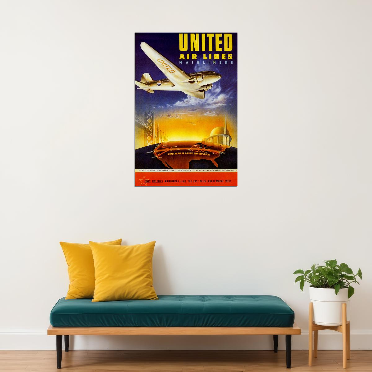 United Airlines Mainliners Vintage Poster Wall Art Print Home Wall Decor
