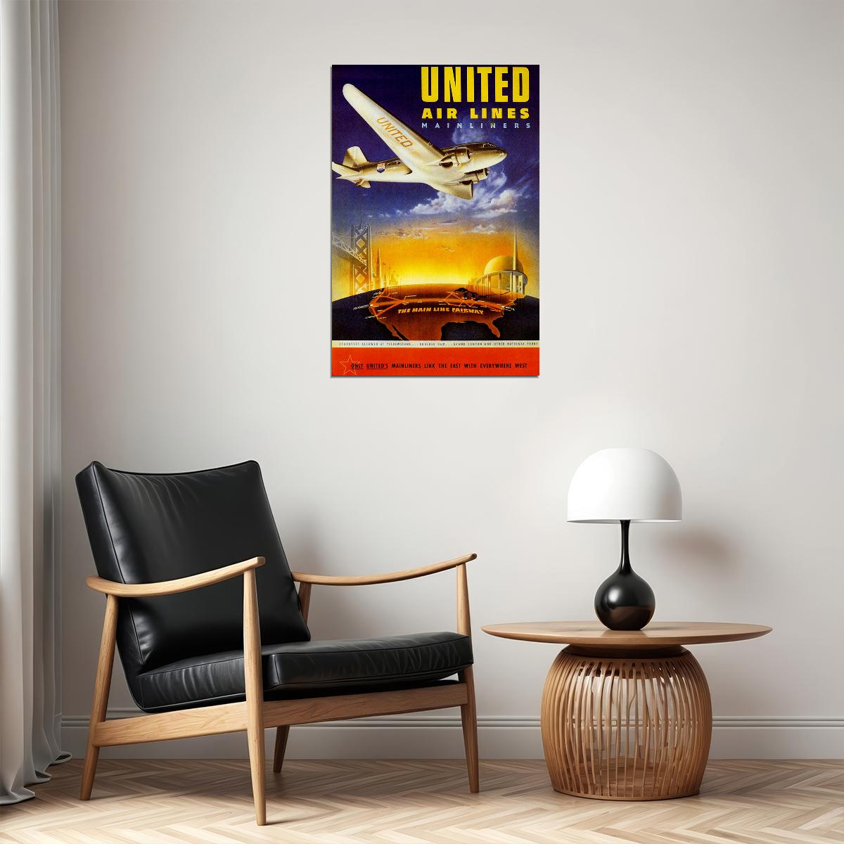 United Airlines Mainliners Vintage Poster Wall Art Print Home Wall Decor