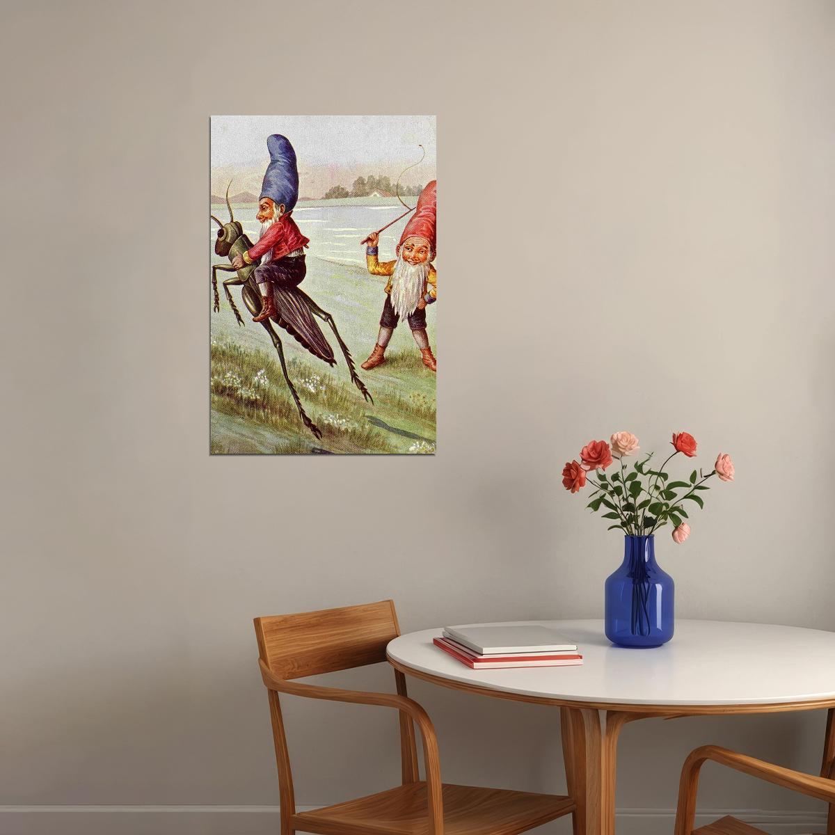 Elves On A Grasshopper Painting Fantasy Bugs Poster Wall Art Print Home Wall Decor - xonomax