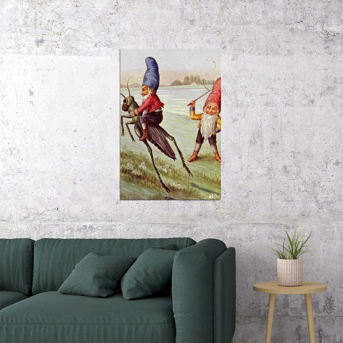Elves On A Grasshopper Painting Fantasy Bugs Poster Wall Art Print Home Wall Decor - xonomax
