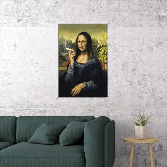 Mona Lisa Smoking A Joint Oil Paint Poster Wall Art Print Home Wall Decor - xonomax