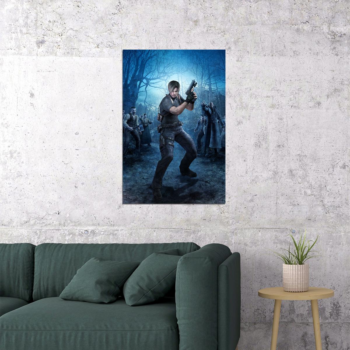 Resident Evil 4 Action Video Game Leon S. Kennedy Poster Wall Art Print Home Wall Decor