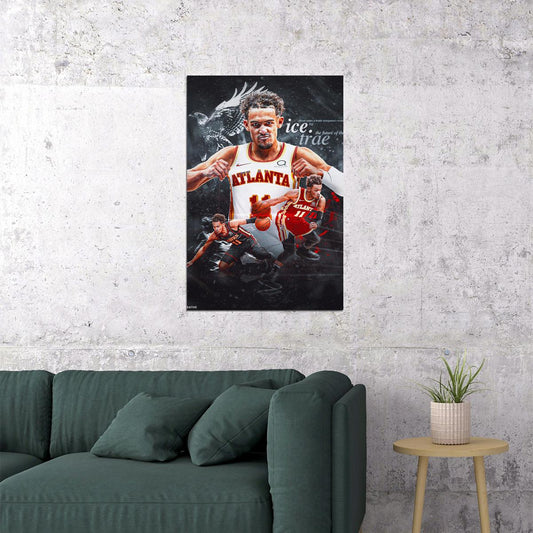 Trae Young Atlanta Hawks 3 Point Basketball Poster Wall Art Print Home Wall Decor - xonomax
