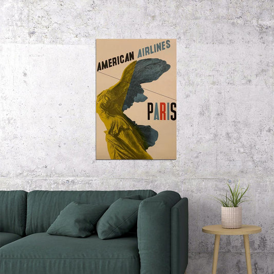 American Airlines Paris Vintage Travel Poster Wall Art Print Home Wall Decor - xonomax