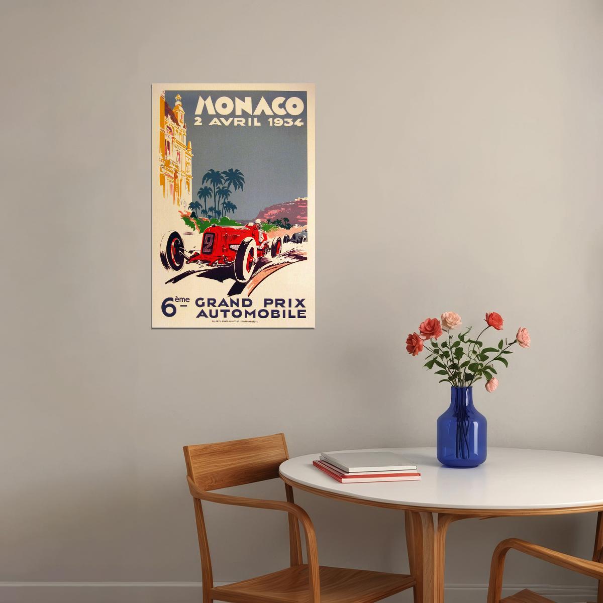 Monaco 1934 Grand Prix Automobile Road Racing Poster Wall Art Print Home Wall Decor
