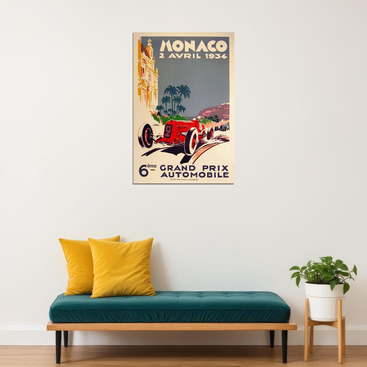 Monaco 1934 Grand Prix Automobile Road Racing Poster Wall Art Print Home Wall Decor