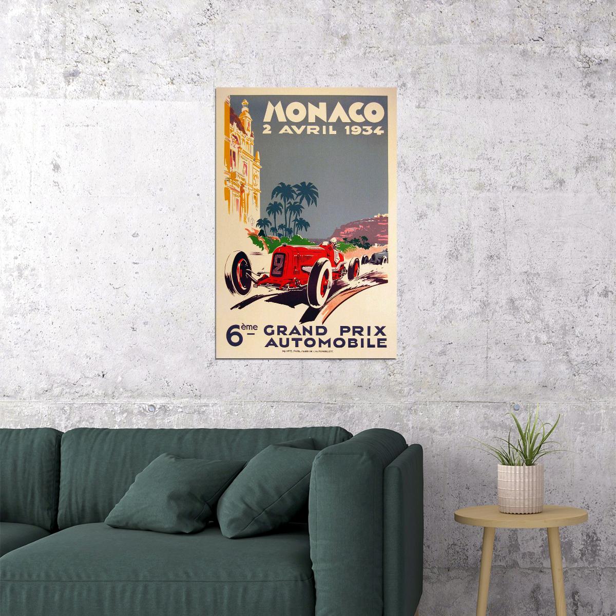 Monaco 1934 Grand Prix Automobile Road Racing Poster Wall Art Print Home Wall Decor